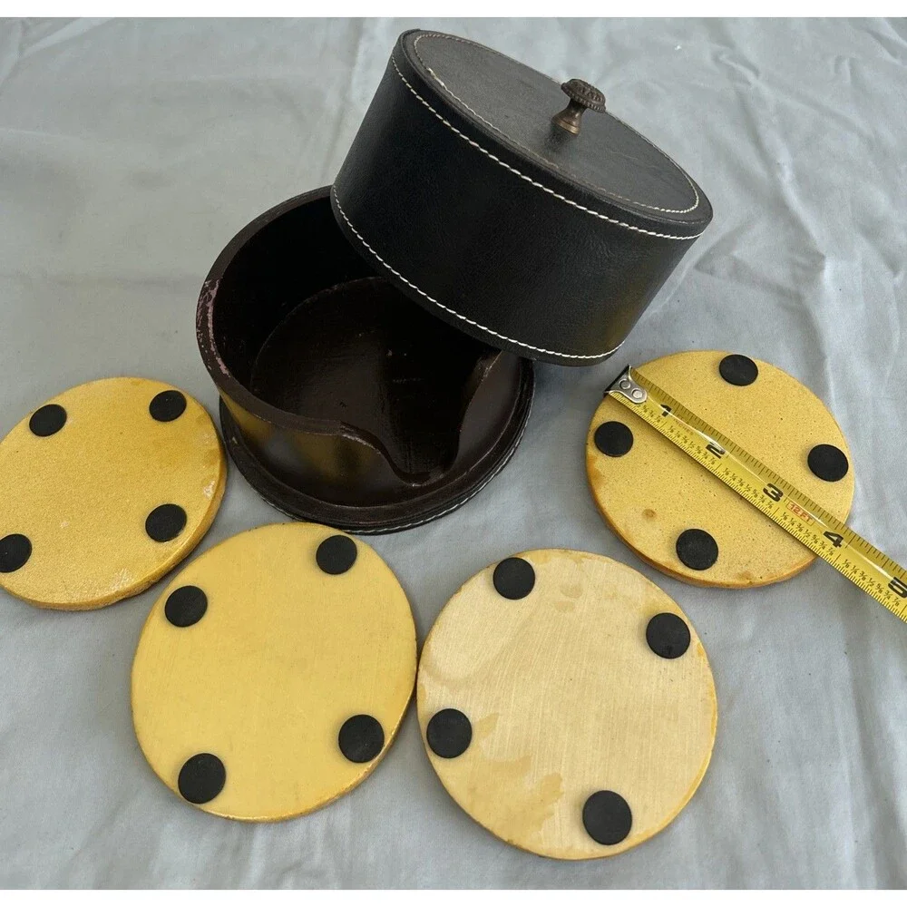 Vintage Set of 4 Hot and Cold Drink Coffee Coasters with Wooden Storage Case
